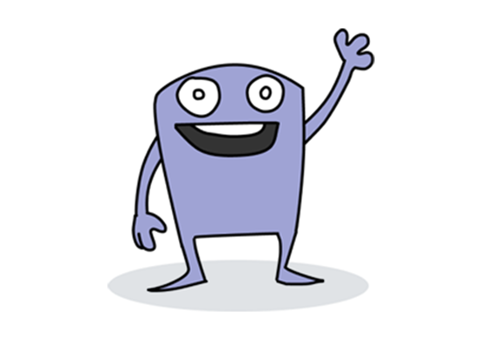 Purple character waving
