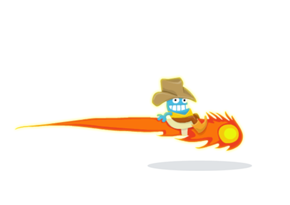 Cowboy character riding a fireball