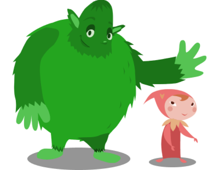 green ogre character and small elf character