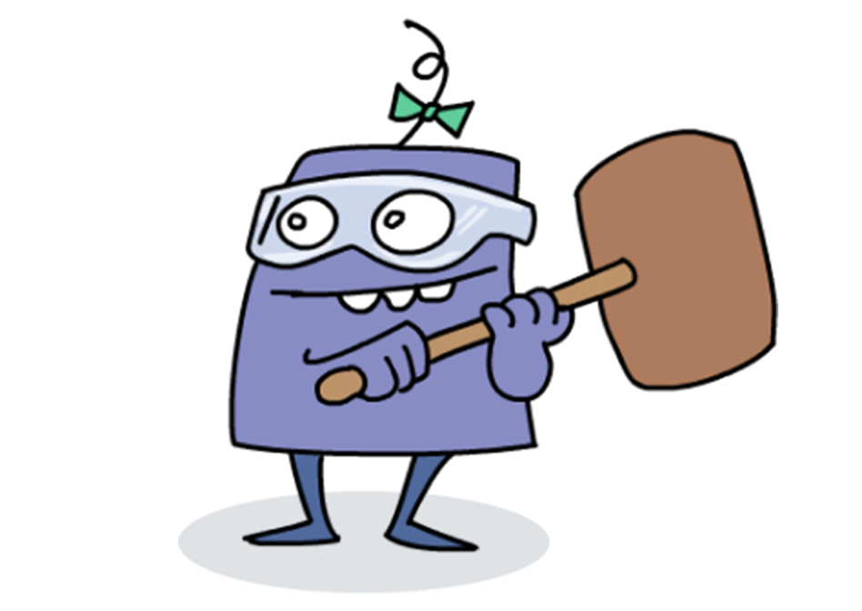 purple character with a mallet