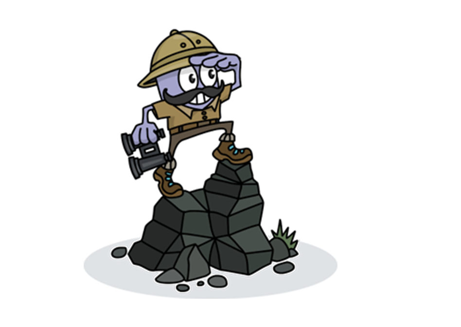 Explorer character on top of rocks